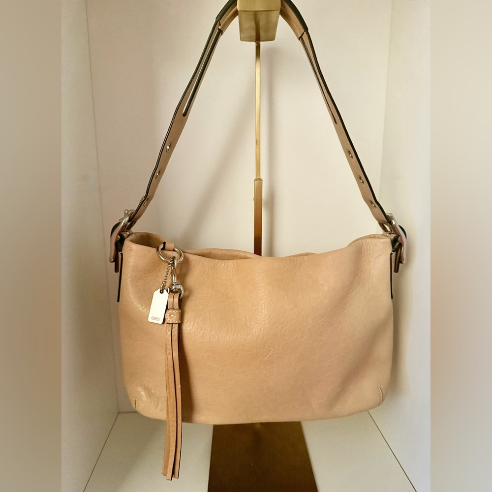 Coach Leather Shoulder Bag with metal hangtag
